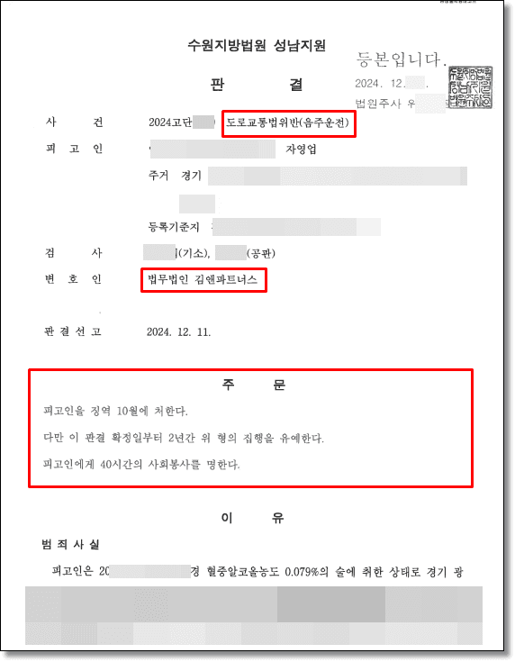 음주운전 0.079%, 생계형 자영업자 집행유예