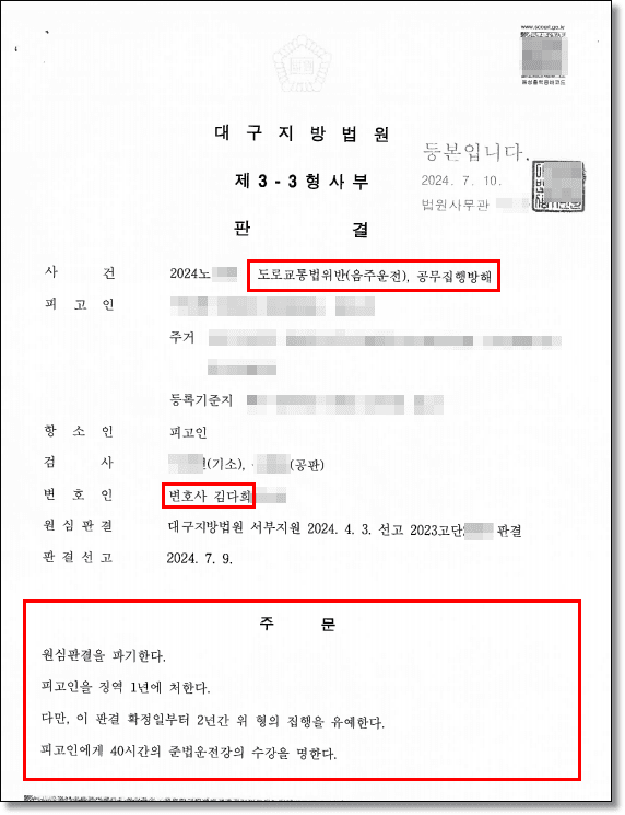 음주운전 재범에 공무집행방해까지, 1심 실형 뒤집어 집행유예