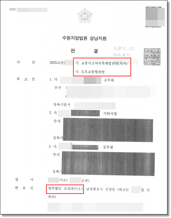 교통사고·과실치사 · 벌금 1500만원