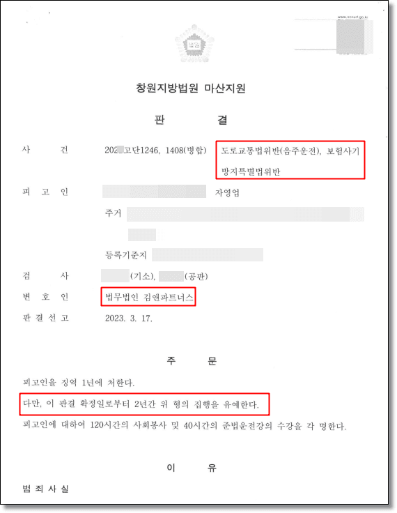 음주운전 0.145% · 집행유예