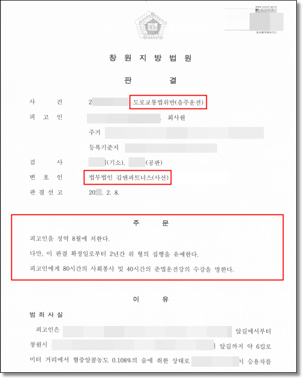 음주운전 0.108% · 집행유예