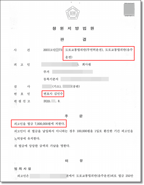 음주·무면허 운전(0.149%) 공기업 직원, 해고 위기에서 벌금 700만원